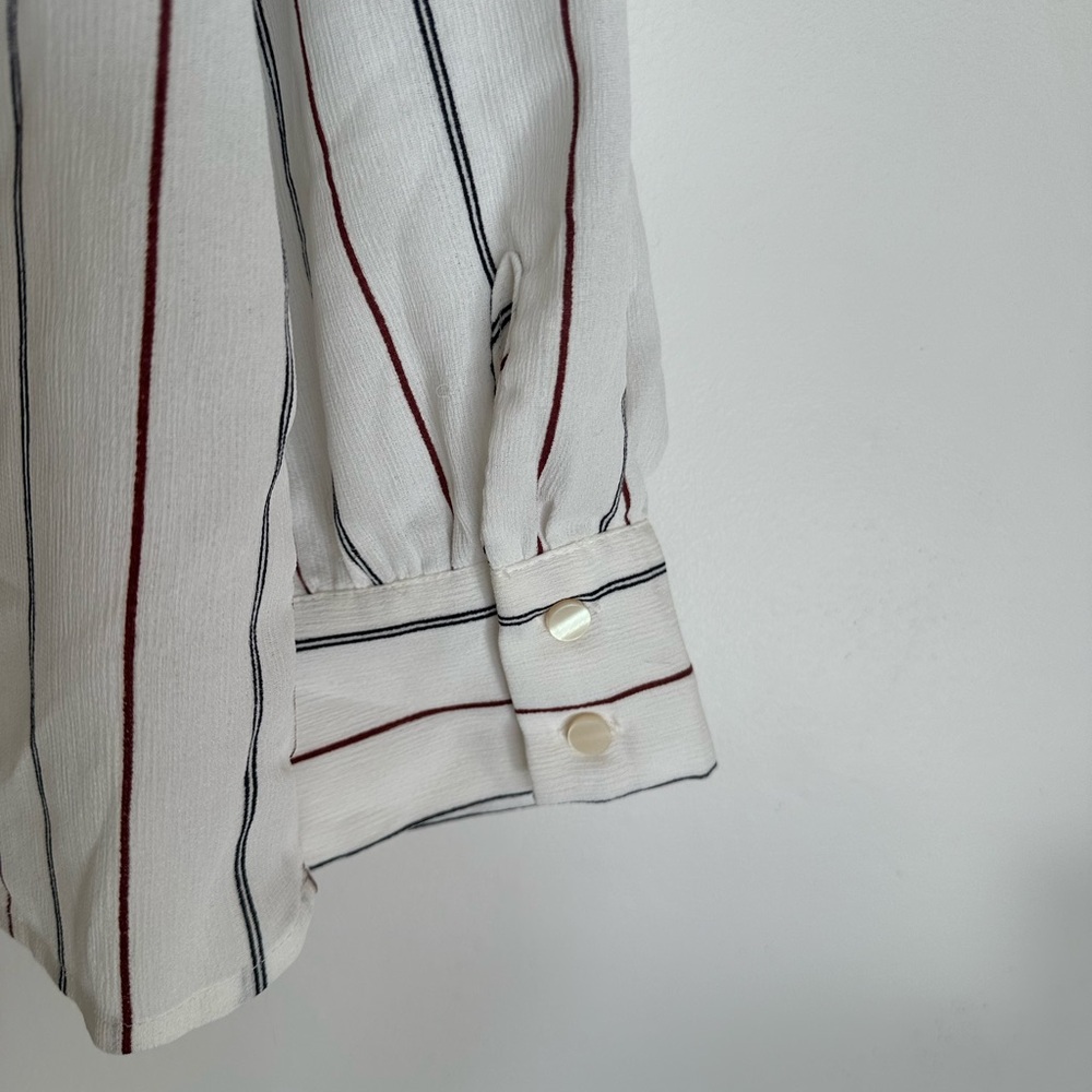 Ann Taylor Factory White Red & Black Striped High Neck Blouse Medium Women’s - Picture 5 of 6
